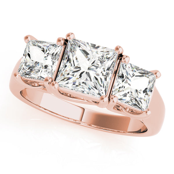 Dazzling Three-Stone Princess Diamond Engagement Ring — 9K/18K Gold & Platinum
