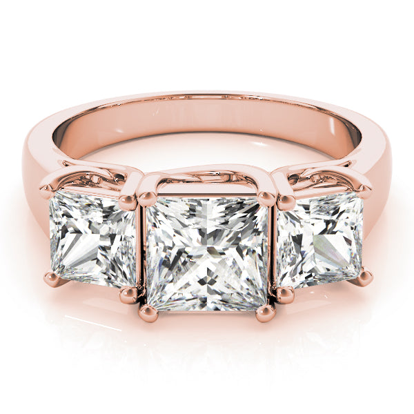 Dazzling Three-Stone Princess Diamond Engagement Ring — 9K/18K Gold & Platinum