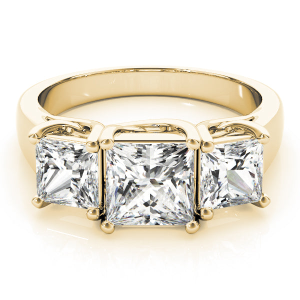 Dazzling Three-Stone Princess Diamond Engagement Ring — 9K/18K Gold & Platinum