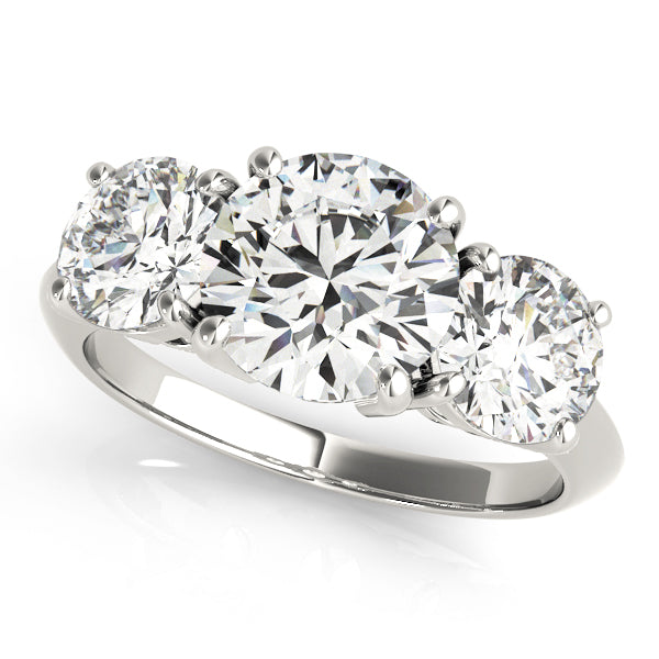 Sculpted Three-Stone Round Diamond Engagement Ring — 9K/18K Gold & Platinum