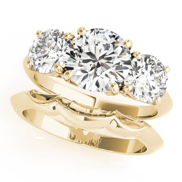 Sculpted Three-Stone Round Diamond Engagement Ring — 9K/18K Gold & Platinum