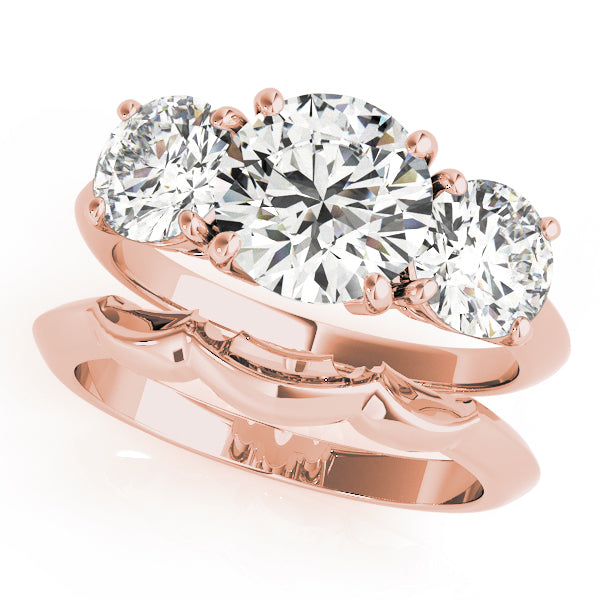 Sculpted Three-Stone Round Diamond Engagement Ring — 9K/18K Gold & Platinum