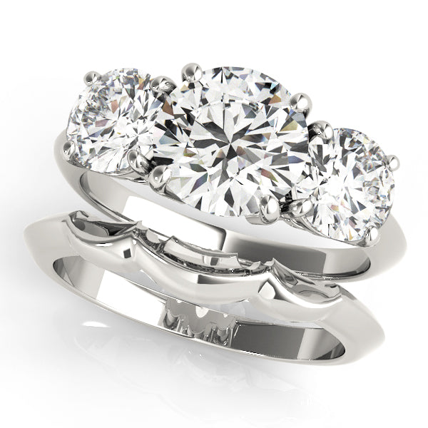 Sculpted Three-Stone Round Diamond Engagement Ring — 9K/18K Gold & Platinum