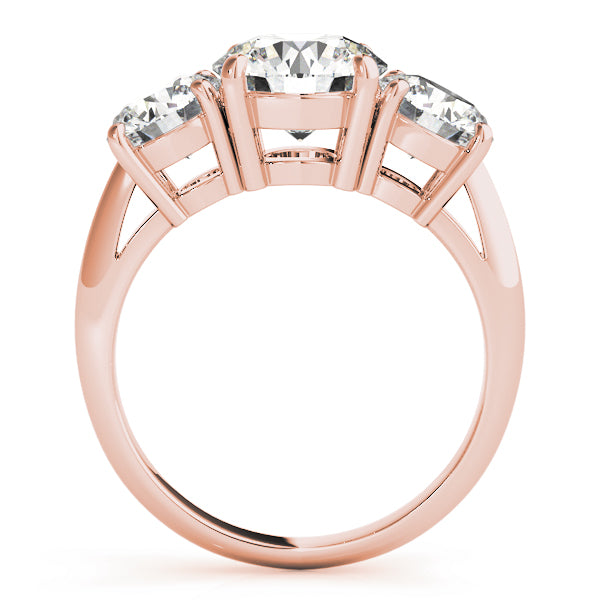 Sculpted Three-Stone Round Diamond Engagement Ring — 9K/18K Gold & Platinum