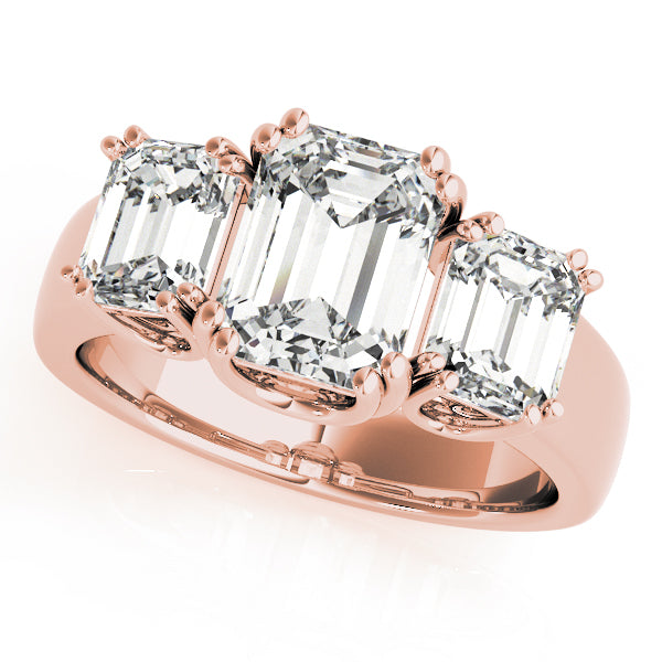 Crowned Three-Stone Emerald Diamond Engagement Ring — 9K/18K Gold & Platinum