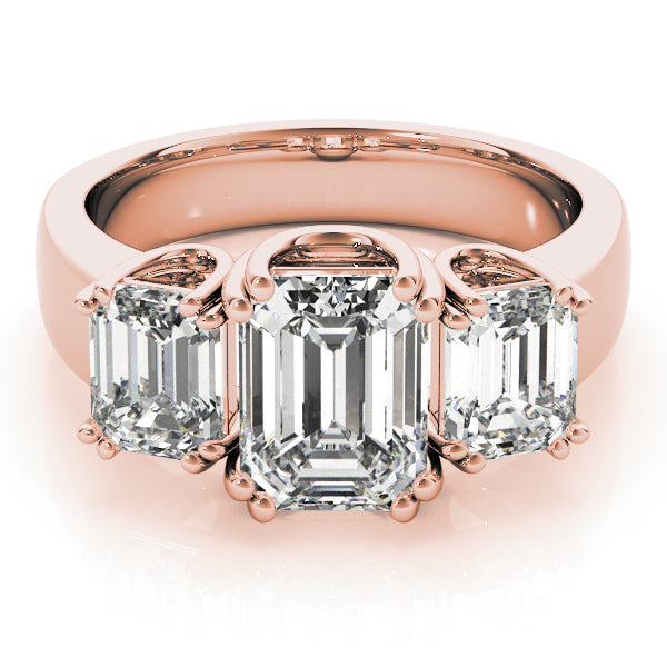 Crowned Three-Stone Emerald Diamond Engagement Ring — 9K/18K Gold & Platinum
