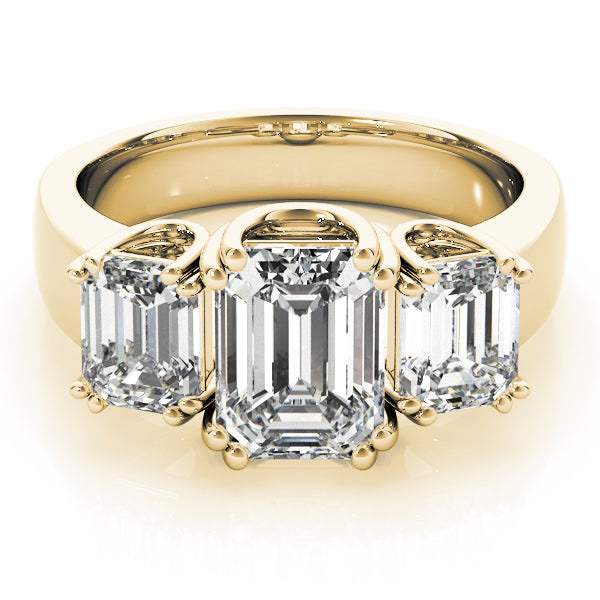 Crowned Three-Stone Emerald Diamond Engagement Ring — 9K/18K Gold & Platinum