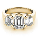 Crowned Three-Stone Emerald Diamond Engagement Ring — 9K/18K Gold & Platinum
