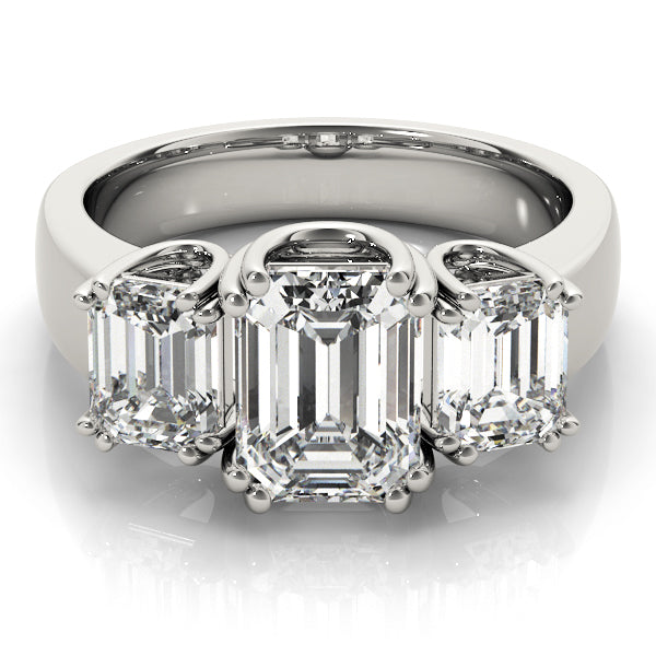 Crowned Three-Stone Emerald Diamond Engagement Ring — 9K/18K Gold & Platinum