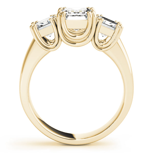 Crowned Three-Stone Emerald Diamond Engagement Ring — 9K/18K Gold & Platinum