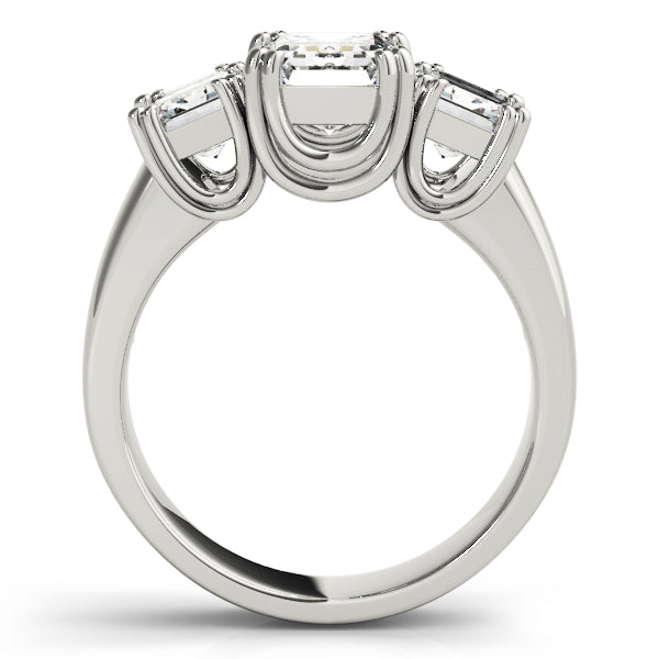 Crowned Three-Stone Emerald Diamond Engagement Ring — 9K/18K Gold & Platinum