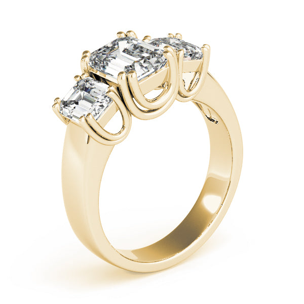 Crowned Three-Stone Emerald Diamond Engagement Ring — 9K/18K Gold & Platinum