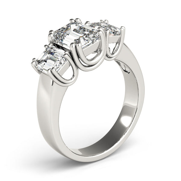 Crowned Three-Stone Emerald Diamond Engagement Ring — 9K/18K Gold & Platinum