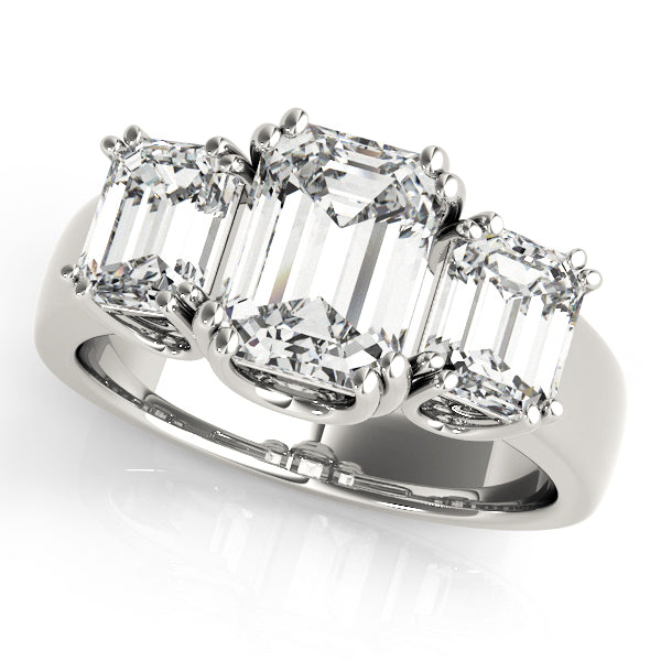 Crowned Three-Stone Emerald Diamond Engagement Ring — 9K/18K Gold & Platinum