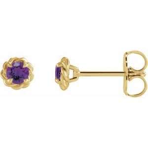 Amethyst Round Stud Earrings in Gold and Platinum