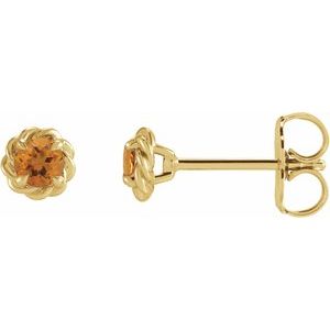 Citrine Round Stud Earrings in Gold and Platinum