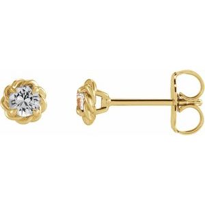White Sapphire Round Stud Earrings in Gold and Platinum