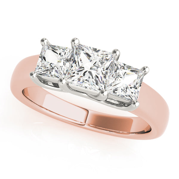 Devoted Three-Stone Princess Diamond Engagement Ring — 9K/18K Gold & Platinum