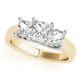 Devoted Three-Stone Princess Diamond Engagement Ring — 9K/18K Gold & Platinum