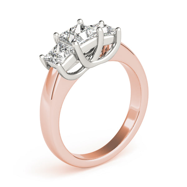 Devoted Three-Stone Princess Diamond Engagement Ring — 9K/18K Gold & Platinum