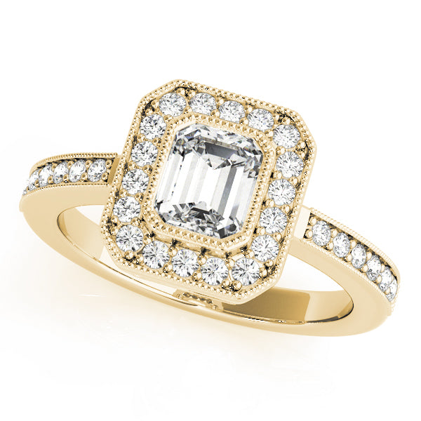 Cherished Halo Emerald Diamond Engagement Ring — 9K/18K Gold & Platinum