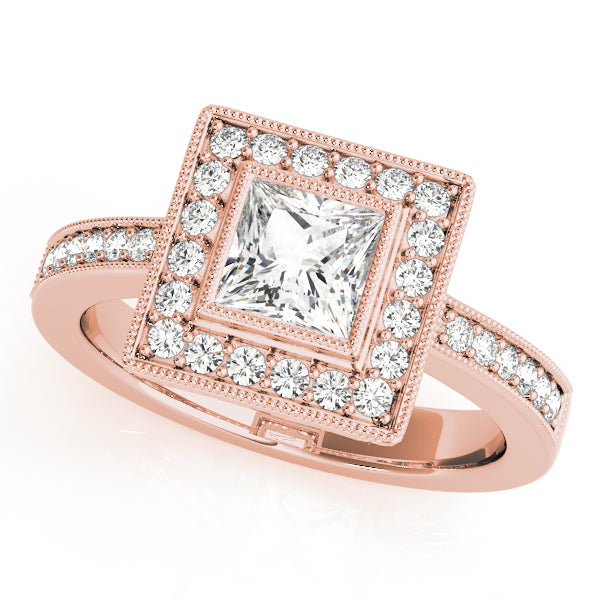 Noble Halo Princess Diamond Engagement Ring — 9K/18K Gold & Platinum