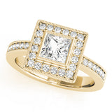 Noble Halo Princess Diamond Engagement Ring — 9K/18K Gold & Platinum