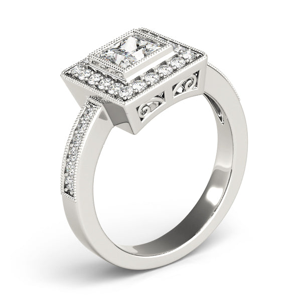 Noble Halo Princess Diamond Engagement Ring — 9K/18K Gold & Platinum