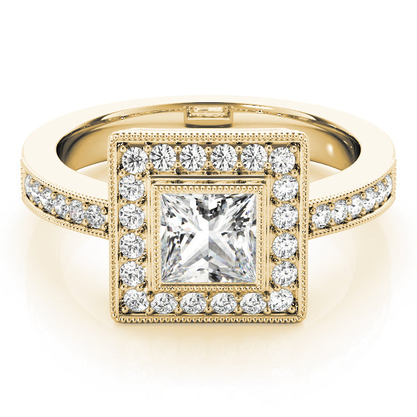 Noble Halo Princess Diamond Engagement Ring — 9K/18K Gold & Platinum