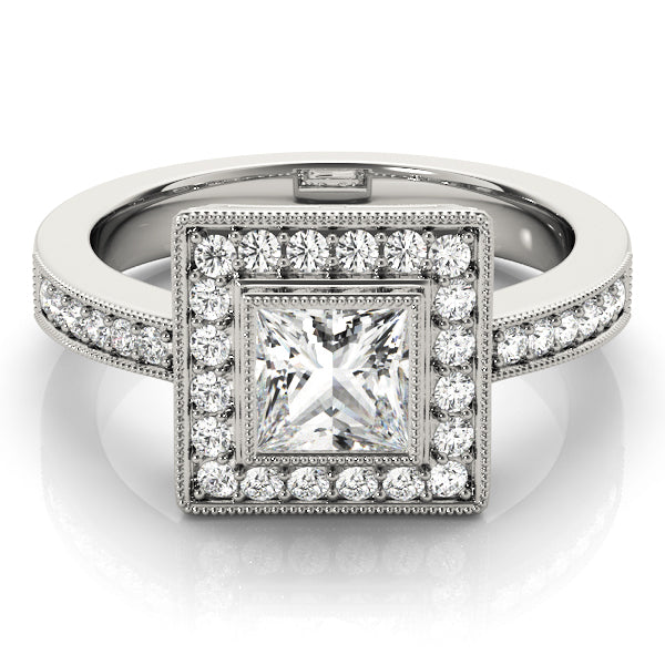 Noble Halo Princess Diamond Engagement Ring — 9K/18K Gold & Platinum