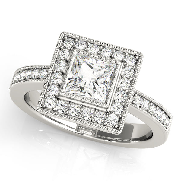 Noble Halo Princess Diamond Engagement Ring — 9K/18K Gold & Platinum