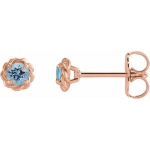 Aquamarine Round Stud Earrings in Gold and Platinum