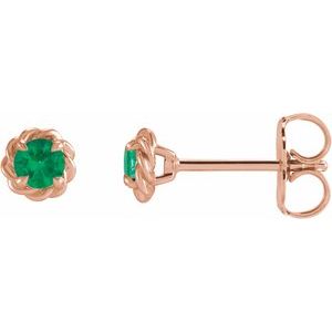 Emerald Round Stud Earrings in Gold and Platinum