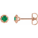 Emerald Round Stud Earrings in Gold and Platinum