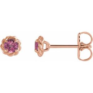 Pink Tourmaline Round Stud Earrings in Gold and Platinum