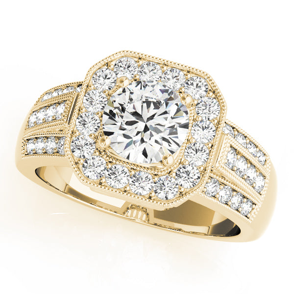 Refined Halo Round Diamond Engagement Ring — 9K/18K Gold & Platinum
