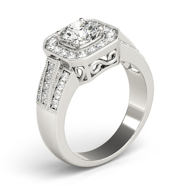 Refined Halo Round Diamond Engagement Ring — 9K/18K Gold & Platinum