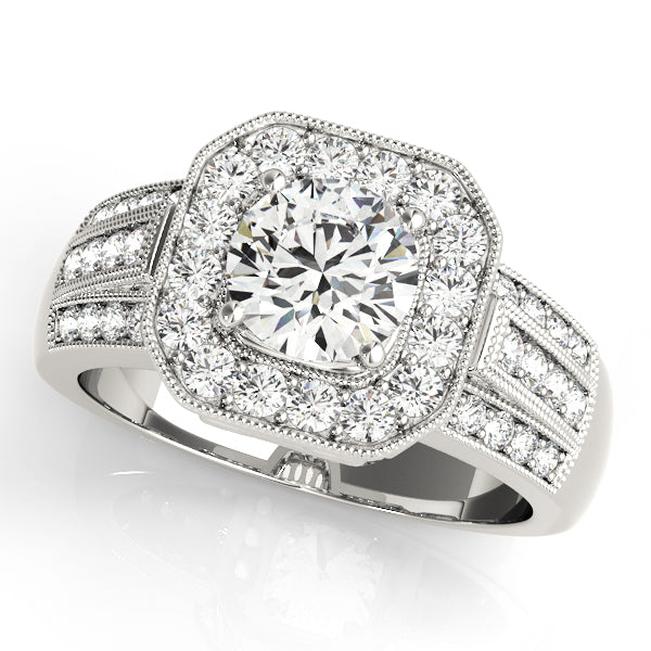 Refined Halo Round Diamond Engagement Ring — 9K/18K Gold & Platinum