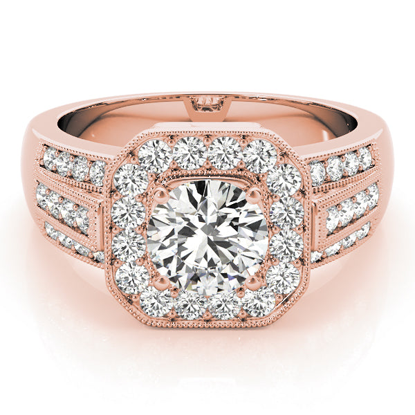 Refined Halo Round Diamond Engagement Ring — 9K/18K Gold & Platinum