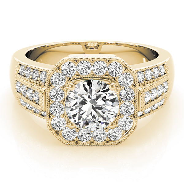 Refined Halo Round Diamond Engagement Ring — 9K/18K Gold & Platinum