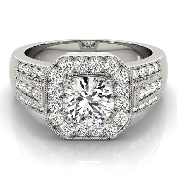 Refined Halo Round Diamond Engagement Ring — 9K/18K Gold & Platinum