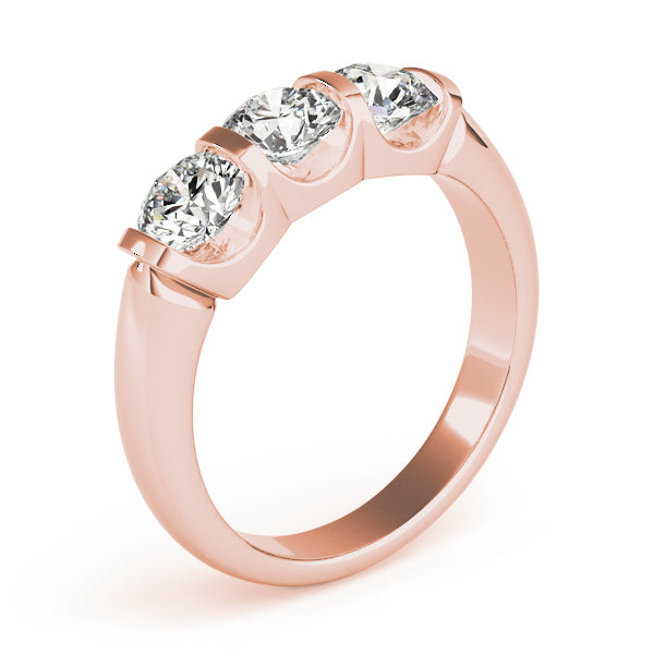 Exquisite Three-Stone Round Diamond Engagement Ring — 9K/18K Gold & Platinum