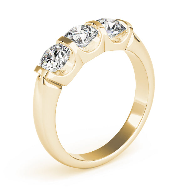 Exquisite Three-Stone Round Diamond Engagement Ring — 9K/18K Gold & Platinum