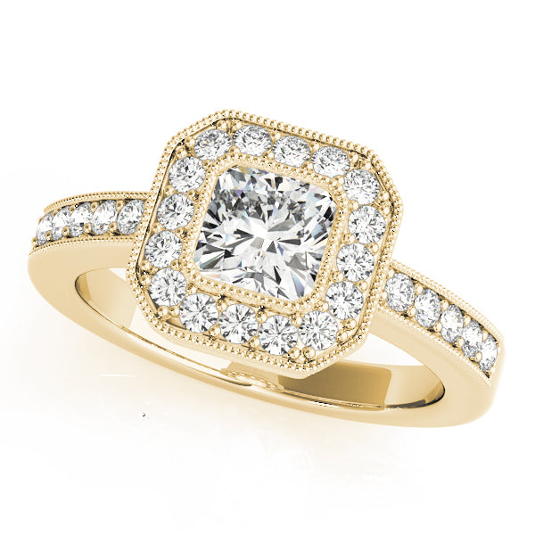 Sculpted Halo Cushion Diamond Engagement Ring — 9K/18K Gold & Platinum