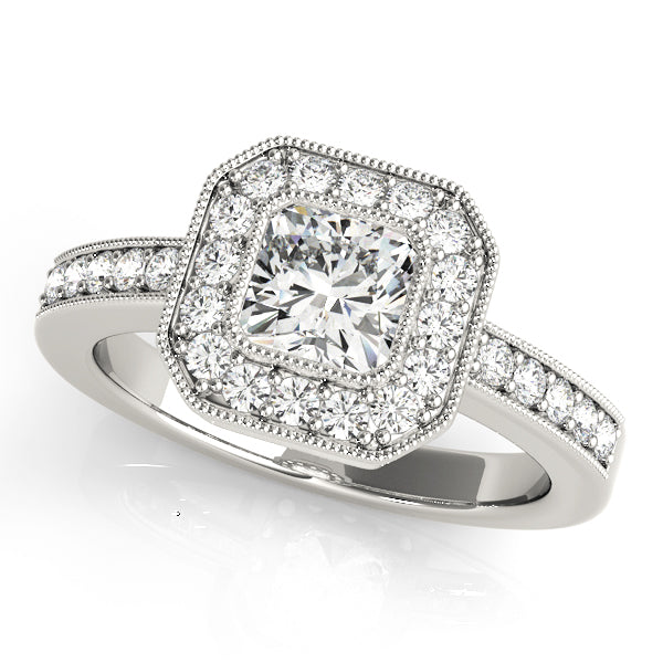Sculpted Halo Cushion Diamond Engagement Ring — 9K/18K Gold & Platinum