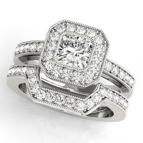 Sculpted Halo Cushion Diamond Engagement Ring — 9K/18K Gold & Platinum