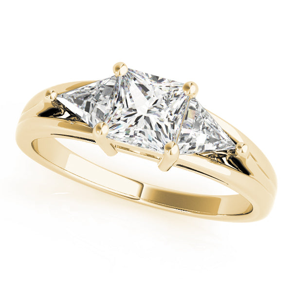 Crowned Three-Stone Princess Diamond Engagement Ring — 9K/18K Gold & Platinum