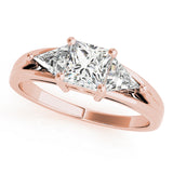 Crowned Three-Stone Princess Diamond Engagement Ring — 9K/18K Gold & Platinum