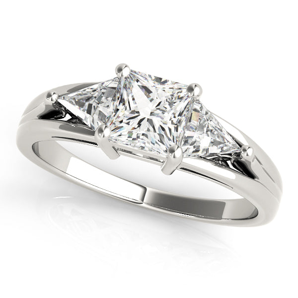 Crowned Three-Stone Princess Diamond Engagement Ring — 9K/18K Gold & Platinum