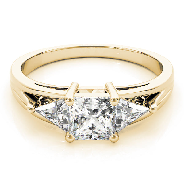 Crowned Three-Stone Princess Diamond Engagement Ring — 9K/18K Gold & Platinum